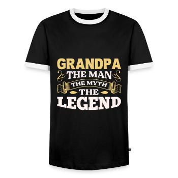 OPA MAN MASS LEGENDE - Männer Kontrast-T-Shirt - Schwarz/Weiß - Vorne - AI Model Female 172 light (172cm) & AI Model Male 178 light (178cm)