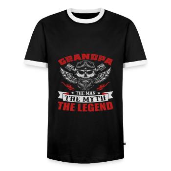 OPA MAN MASS LEGENDE - Männer Kontrast-T-Shirt - Schwarz/Weiß - Vorne - AI Model Female 172 light (172cm) & AI Model Male 178 light (178cm)