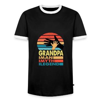 OPA MAN MASS LEGENDE - Männer Kontrast-T-Shirt - Schwarz/Weiß - Vorne - AI Model Female 172 light (172cm) & AI Model Male 178 light (178cm)
