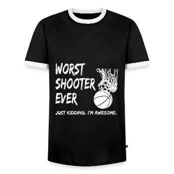 Basketball - worst shooter ever - Men's Ringer Shirt - black/white - Front - AI Model Female 172 light (172cm) & AI Model Male 178 light (178cm)