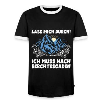 LASS MICH DURCH ICH MUSS NACH BERCHTESGADEN Urlaub - Männer Kontrast-T-Shirt - Schwarz/Weiß - Vorne - AI Model Female 172 light (172cm) & AI Model Male 178 light (178cm)