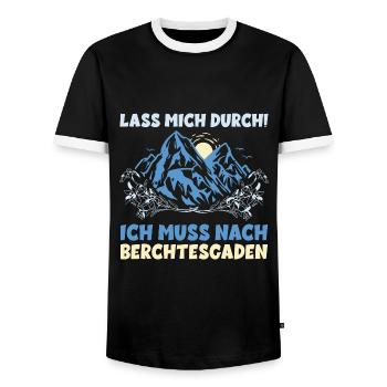Berchtesgaden Urlaub Wandern Berge LASS MICH DURCH - Männer Kontrast-T-Shirt - Schwarz/Weiß - Vorne - AI Model Female 172 light (172cm) & AI Model Male 178 light (178cm)