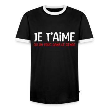 je t'aime ou un truc dans le genre - T-shirt contrasté Homme - noir/blanc - Devant - AI Model Female 172 light (172cm) & AI Model Male 178 light (178cm)