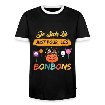 Just There For Candy Halloween Party Horror - Men's Ringer Shirt - black/white - Front - AI Model Female 172 light (172cm) & AI Model Male 178 light (178cm)