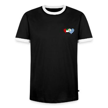 United Arab Emirates Uruguay Flag Heart - Men's Ringer Shirt - black/white - Front - AI Model Female 172 light (172cm) & AI Model Male 178 light (178cm)