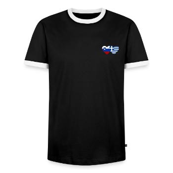 Slovenia Greece Flag Heart - Men's Ringer Shirt - black/white - Front - AI Model Female 172 light (172cm) & AI Model Male 178 light (178cm)