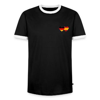 Germany Spain Flag Hands Heart Shape - Men's Ringer Shirt - black/white - Front - AI Model Female 172 light (172cm) & AI Model Male 178 light (178cm)