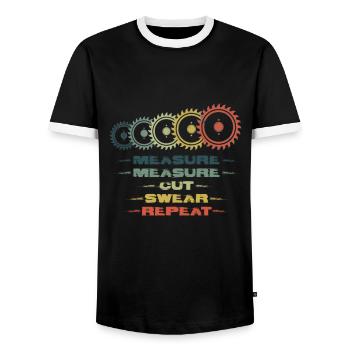 Measure Cut Swear Repeat Carpenter - Men's Ringer Shirt - black/white - Front - AI Model Female 172 light (172cm) & AI Model Male 178 light (178cm)