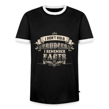 Je n’ai pas de rancune, je me souviens des faits - T-shirt contrasté Homme - noir/blanc - Devant - AI Model Female 172 light (172cm) & AI Model Male 178 light (178cm)