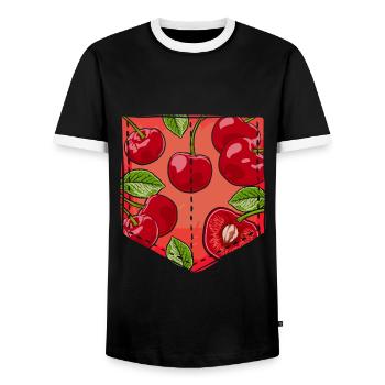 Fruits d’été Cadeau Sac Coffre Cerises - T-shirt contrasté Homme - noir/blanc - Devant - AI Model Female 172 light (172cm) & AI Model Male 178 light (178cm)