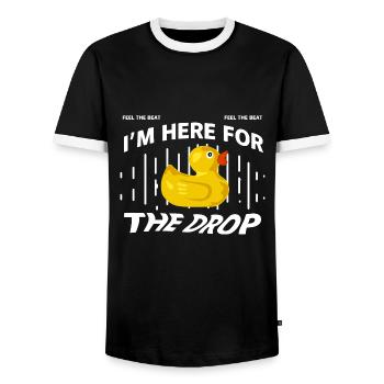 I'm here for the drop music ducks - Men's Ringer Shirt - black/white - Front - AI Model Female 172 light (172cm) & AI Model Male 178 light (178cm)