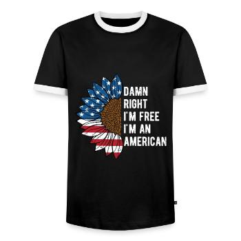 Damn Im Free Im an American 4th of July Patriotic - Men's Ringer Shirt - black/white - Front - AI Model Female 172 light (172cm) & AI Model Male 178 light (178cm)