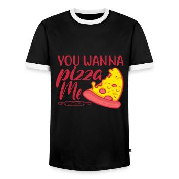 You want to Pizza Me - Funny Pizza Lovers - Men's Ringer Shirt - black/white - Front - AI Model Female 172 light (172cm) & AI Model Male 178 light (178cm)