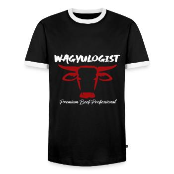 Wagyulogist Premium Beef Professional Japon - T-shirt contrasté Homme - noir/blanc - Devant - AI Model Female 172 light (172cm) & AI Model Male 178 light (178cm)