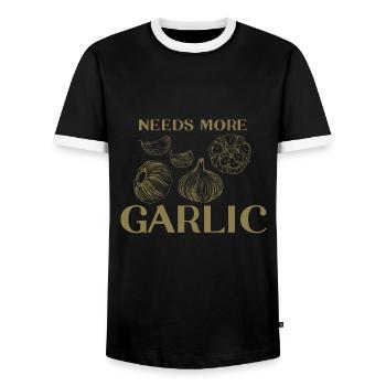 Besoin de plus de gousses d’ail - T-shirt contrasté Homme - noir/blanc - Devant - AI Model Female 172 light (172cm) & AI Model Male 178 light (178cm)