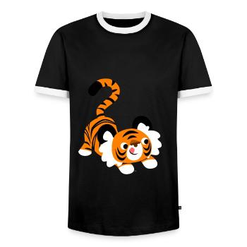 Un tigre cartoon mignon prêt à bondir! par - T-shirt contrasté Homme - noir/blanc - Devant - AI Model Female 172 light (172cm) & AI Model Male 178 light (178cm)