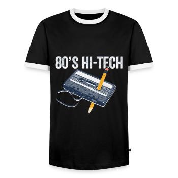 80er Jahre 90er Jahre Kassette Stift Retro Lustig - Männer Kontrast-T-Shirt - Schwarz/Weiß - Vorne - AI Model Female 172 light (172cm) & AI Model Male 178 light (178cm)