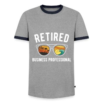 Retired Business Pro Beach Style with SEO Keywords - Men's Ringer Shirt - grey/navy  - Front - AI Model Female 172 light (172cm) & AI Model Male 178 light (178cm)