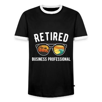 Retired Business Pro Beach Style with SEO Keywords - Men's Ringer Shirt - black/white - Front - AI Model Female 172 light (172cm) & AI Model Male 178 light (178cm)