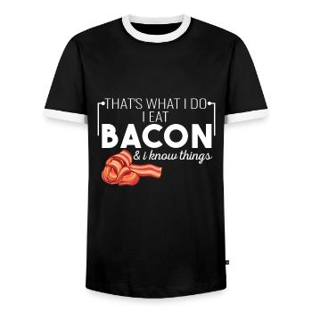 C’est ce que je fais : je mange du bacon et je sais - T-shirt contrasté Homme - noir/blanc - Devant - AI Model Female 172 light (172cm) & AI Model Male 178 light (178cm)
