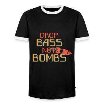 Drop Bass Not Bombs Music Lover Motif - Men's Ringer Shirt - black/white - Front - AI Model Female 172 light (172cm) & AI Model Male 178 light (178cm)