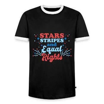 Rayures étoilées et égalité - T-shirt contrasté Homme - noir/blanc - Devant - AI Model Female 172 light (172cm) & AI Model Male 178 light (178cm)