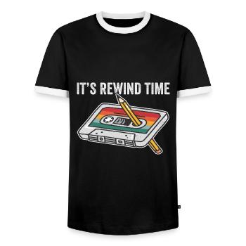 80s 90s Cassette Pen Retro Funny - Men's Ringer Shirt - black/white - Front - AI Model Female 172 light (172cm) & AI Model Male 178 light (178cm)