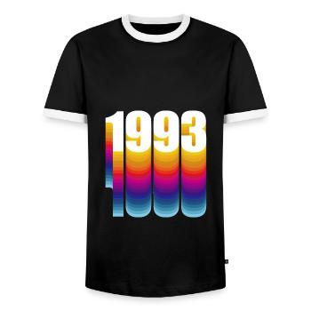 1993 Year of birth - Men's Ringer Shirt - black/white - Front - AI Model Female 172 light (172cm) & AI Model Male 178 light (178cm)