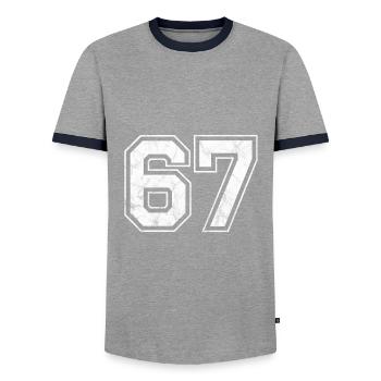 Numéro 67 - T-shirt contrasté Homme - gris/marine  - Devant - AI Model Female 172 light (172cm) & AI Model Male 178 light (178cm)