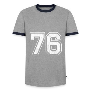 Anzahl 76 - Männer Kontrast-T-Shirt - Grau/Navy  - Vorne - AI Model Female 172 light (172cm) & AI Model Male 178 light (178cm)