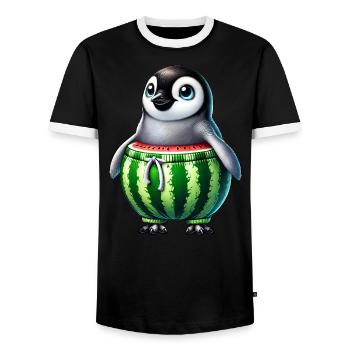 Pingouin drôle avec melon melon fruit de pastèque - T-shirt contrasté Homme - noir/blanc - Devant - AI Model Female 172 light (172cm) & AI Model Male 178 light (178cm)
