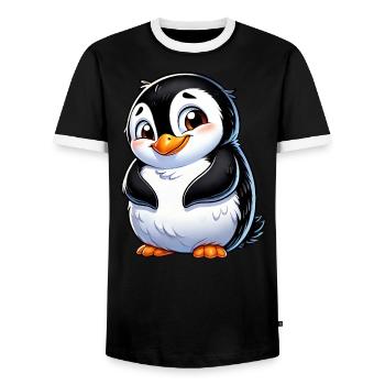Süßer schüchterner Cartoon Pinguin - Männer Kontrast-T-Shirt - Schwarz/Weiß - Vorne - AI Model Female 172 light (172cm) & AI Model Male 178 light (178cm)