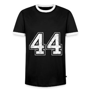 Number 44 - Men's Ringer Shirt - black/white - Front - AI Model Female 172 light (172cm) & AI Model Male 178 light (178cm)
