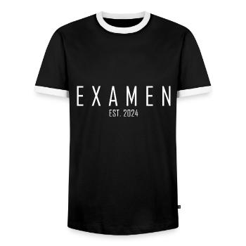 Examen EST. 2024 - Männer Kontrast-T-Shirt - Schwarz/Weiß - Vorne - AI Model Female 172 light (172cm) & AI Model Male 178 light (178cm)