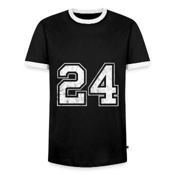 Anzahl 24 - Männer Kontrast-T-Shirt - Schwarz/Weiß - Vorne - AI Model Female 172 light (172cm) & AI Model Male 178 light (178cm)