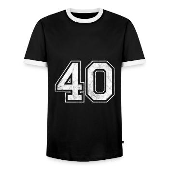 Number 40 - Men's Ringer Shirt - black/white - Front - AI Model Female 172 light (172cm) & AI Model Male 178 light (178cm)