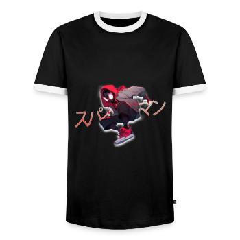 Japan Style Comic FIgure - Men's Ringer Shirt - black/white - Front - AI Model Female 172 light (172cm) & AI Model Male 178 light (178cm)