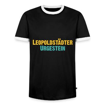 Leopoldstätter Urgestein Wien Österreich Spruch - Männer Kontrast-T-Shirt - Schwarz/Weiß - Vorne - AI Model Female 172 light (172cm) & AI Model Male 178 light (178cm)