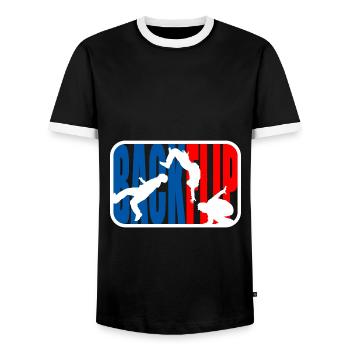 Parkour Freerunner Backflip - Men's Ringer Shirt - black/white - Front - AI Model Female 172 light (172cm) & AI Model Male 178 light (178cm)