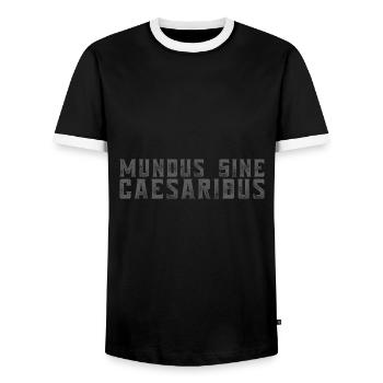 Mundus Sine Caesaribus Quote Latin - Men's Ringer Shirt - black/white - Front - AI Model Female 172 light (172cm) & AI Model Male 178 light (178cm)