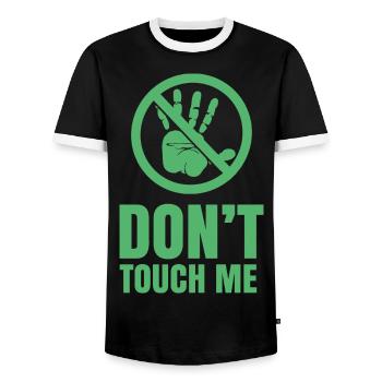 Don't touch me Don't touch Hands Away Funny - Men's Ringer Shirt - black/white - Front - AI Model Female 172 light (172cm) & AI Model Male 178 light (178cm)