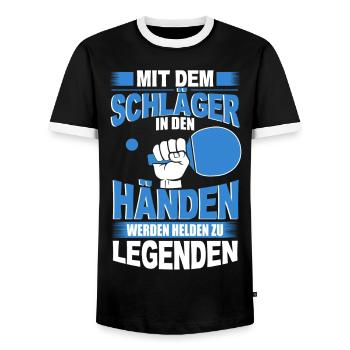 TISCHTENNIS TENNIS PING PONG HOBBY SPORT GESCHENK - Männer Kontrast-T-Shirt - Schwarz/Weiß - Vorne - AI Model Female 172 light (172cm) & AI Model Male 178 light (178cm)