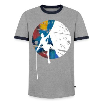 Climbing Free Time Gift Climber - Men's Ringer Shirt - grey/navy  - Front - AI Model Female 172 light (172cm) & AI Model Male 178 light (178cm)