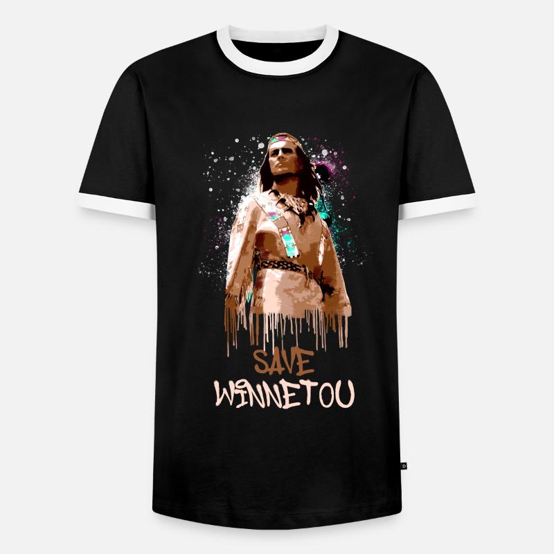 save winnetou,winnetou,indian,illustration - Men's Ringer Shirt - black/white