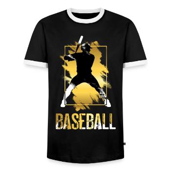 Baseball Baseball Player Gold Splash Home Run - Men's Ringer Shirt - black/white - Front - AI Model Female 172 light (172cm) & AI Model Male 178 light (178cm)