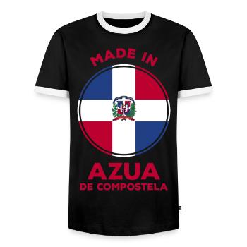 Azua de Compostela, Dominican Republic - Men's Ringer Shirt - black/white - Front - AI Model Female 172 light (172cm) & AI Model Male 178 light (178cm)