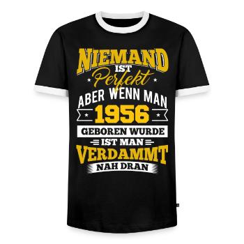 1956 Geburtsjahr Geburtstag Geburt geboren - Männer Kontrast-T-Shirt - Schwarz/Weiß - Vorne - AI Model Female 172 light (172cm) & AI Model Male 178 light (178cm)