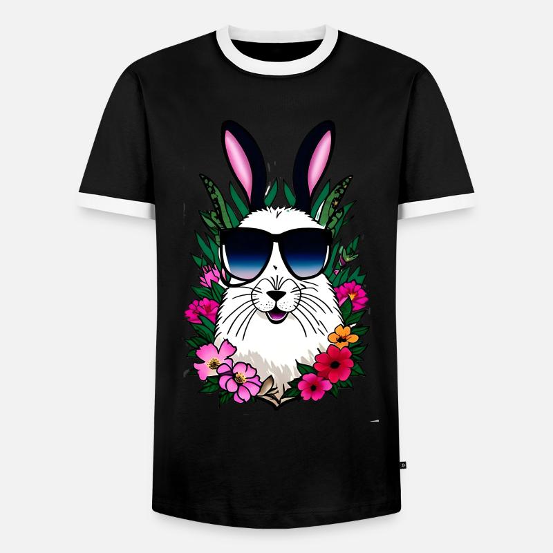 Rabbit Alpaca Easter Flowers - Men's Ringer Shirt - black/white