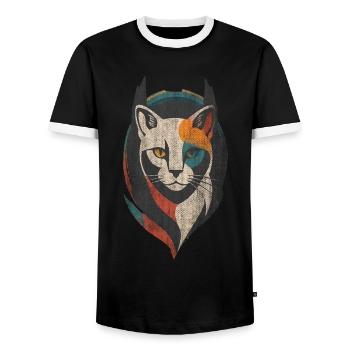 Für Katzenfans Katze Kunst - Männer Kontrast-T-Shirt - Schwarz/Weiß - Vorne - AI Model Female 172 light (172cm) & AI Model Male 178 light (178cm)