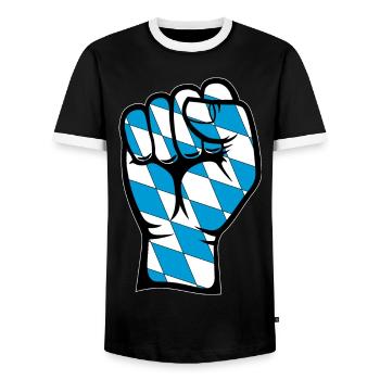 Bayern Flagge Faust - Männer Kontrast-T-Shirt - Schwarz/Weiß - Vorne - AI Model Female 172 light (172cm) & AI Model Male 178 light (178cm)